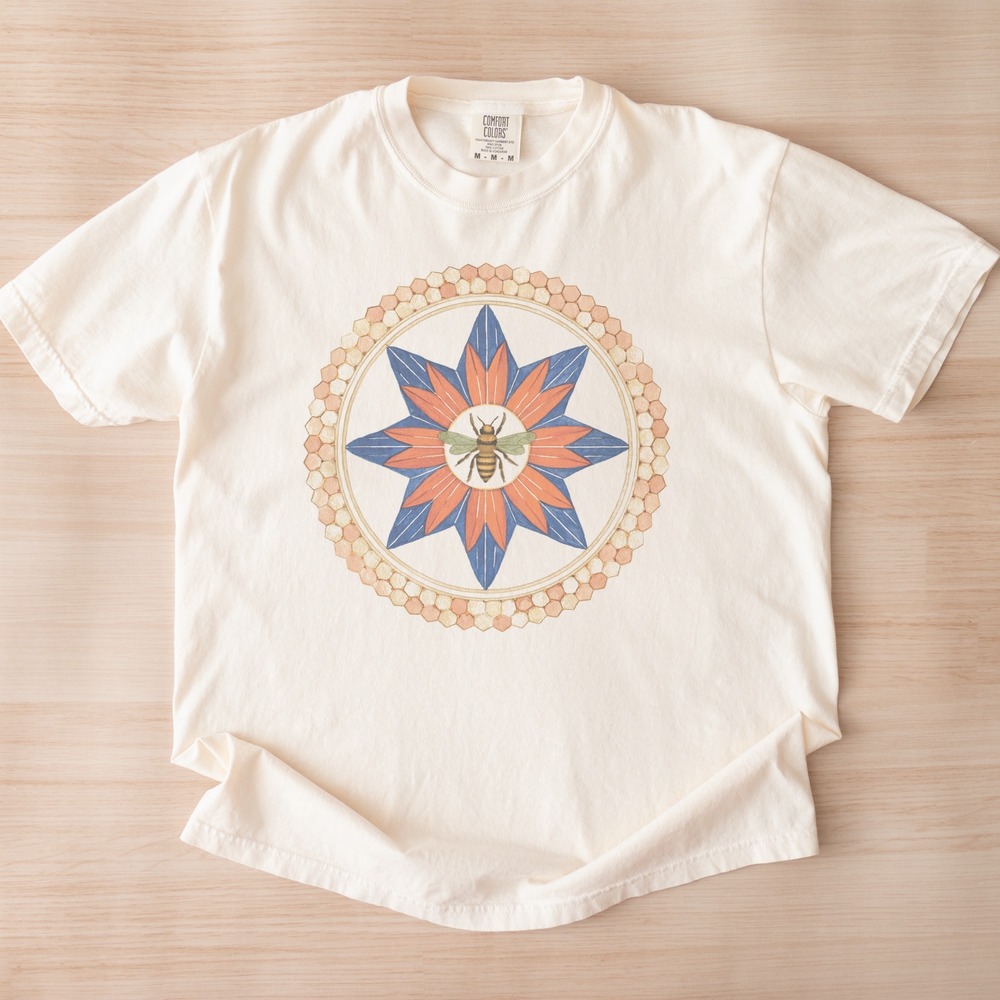 Honeybee Resting in a Rose-Gold Star Medallion Tee